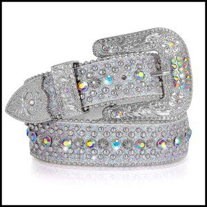 Rhinestone Studded Western Belt Luxury Faux Leather Sparkling Festival Wear